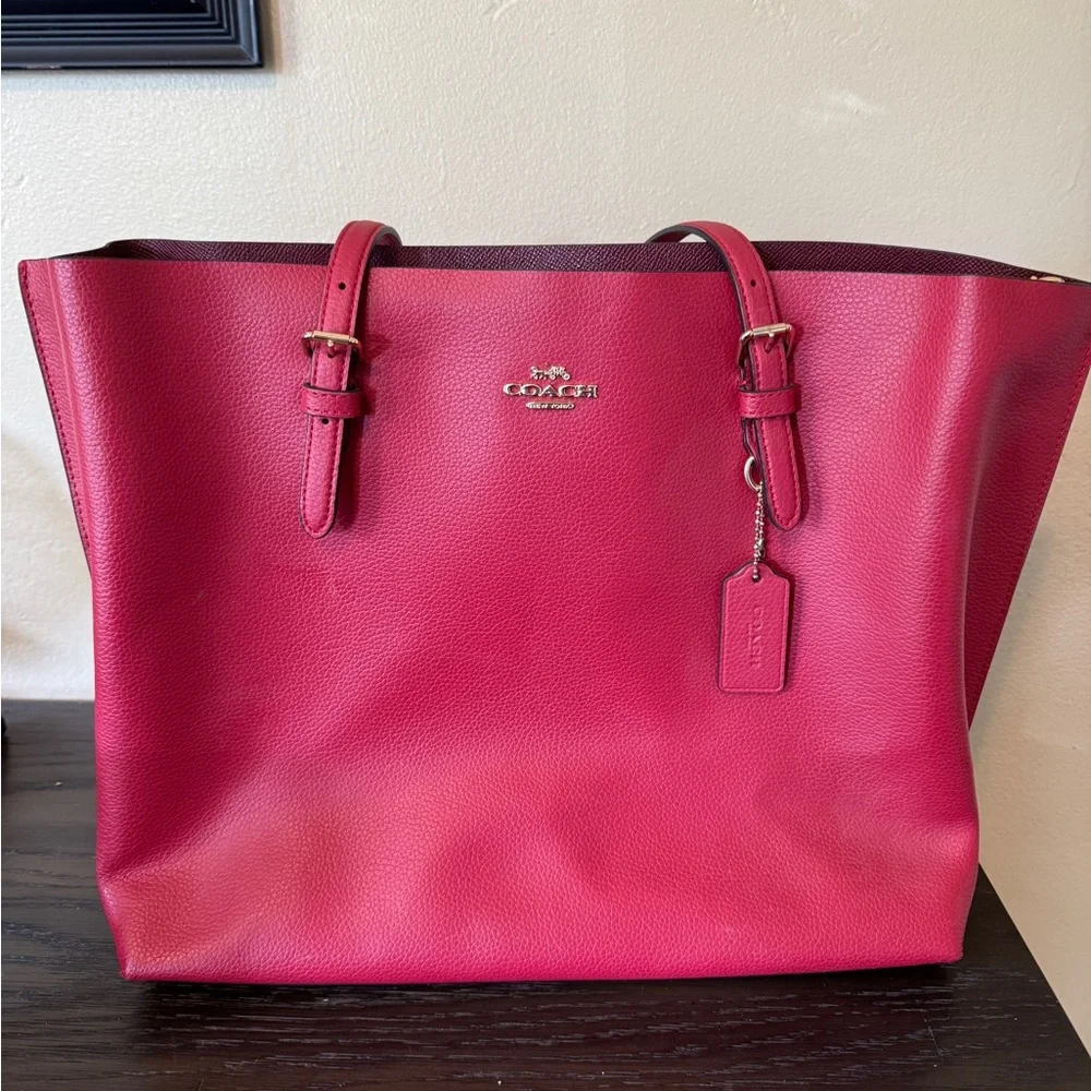 Coach Red Leather Tote Bag - Picture 1 of 7